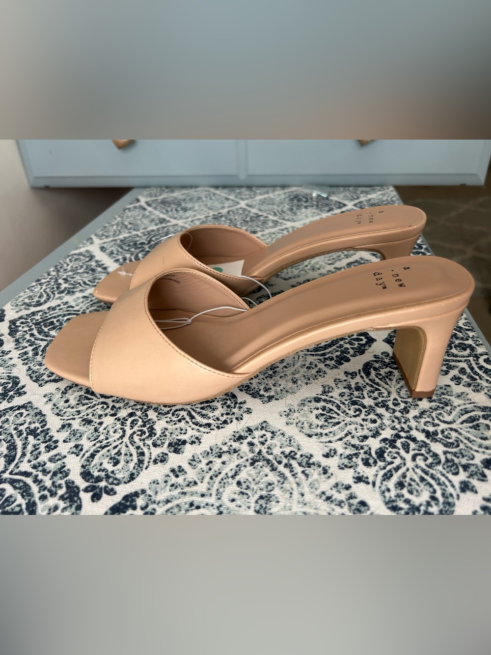 A New Day Nude Open-Toe Mid Heel Mules